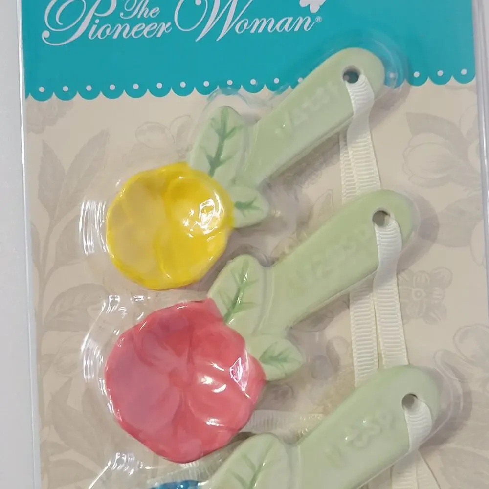 The Pioneer Woman Timeless Beauty Measuring Spoons Set Floral Stoneware New
